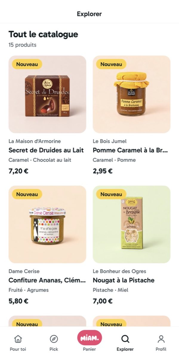 Le catalogue : produits d’artisans avec leur marque, leurs goûts et leur prix