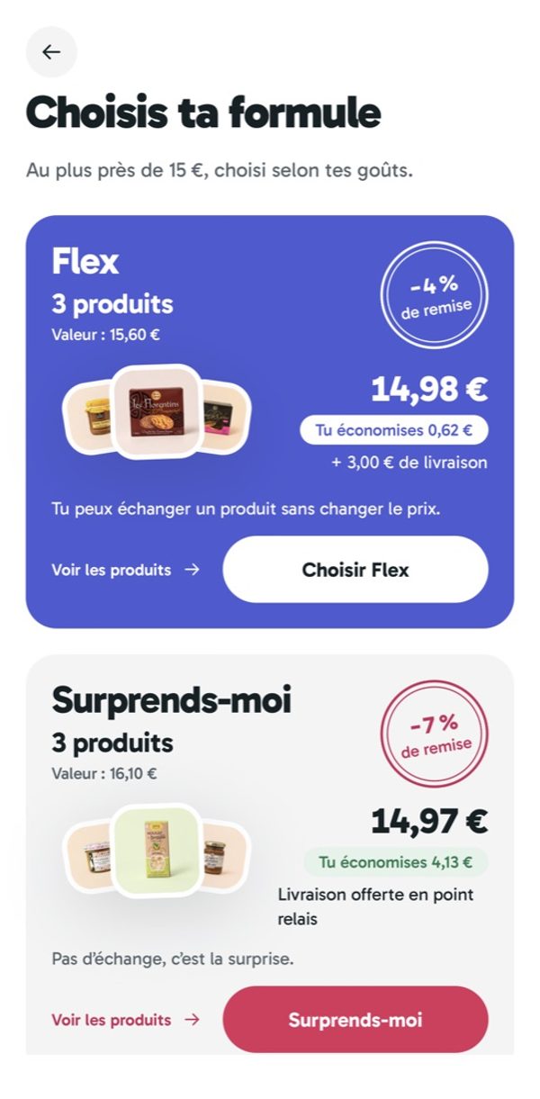 Les formules Flex et Surprends-moi, avec leur remise et leur prix